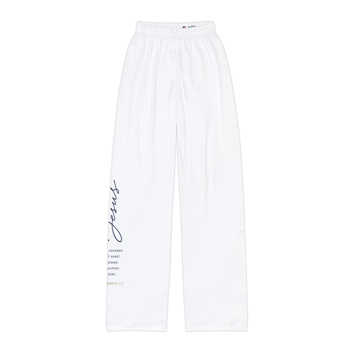 Kids Pants — White Relaxed loose with Jesus Script Accent